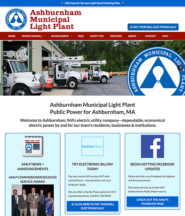 Image of a Website Home Page for a Municipal Light Plant designed by ComfortZones
